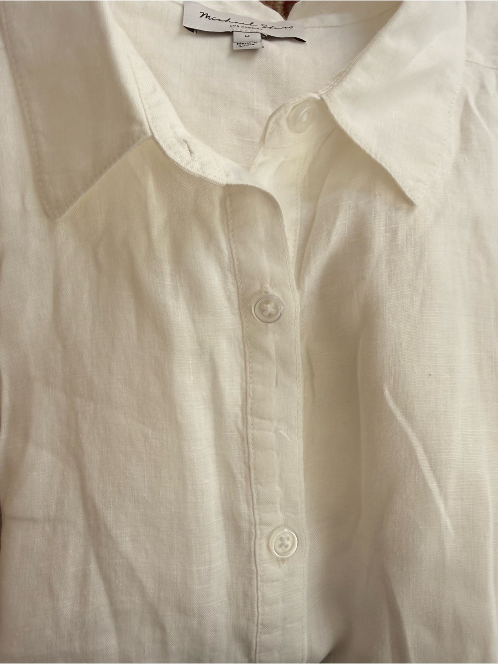 Michael Stars Charlie White 100% Linen Short-Sleeve Button Down Shirt M - Picture 9 of 9